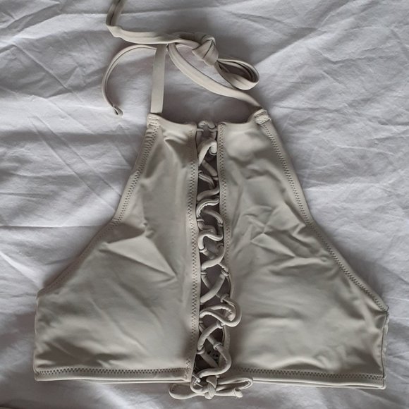 Aerie Sand / Nude Halter Bikini Top Extra Small (XS), Cheeky Bottom Small - Picture 2 of 6